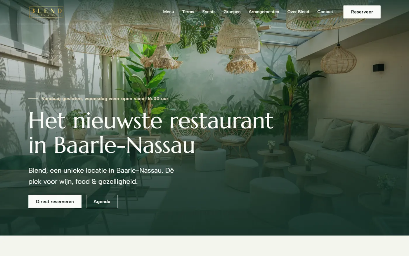 De homepage van Blend, van de opening tot de openingstijden