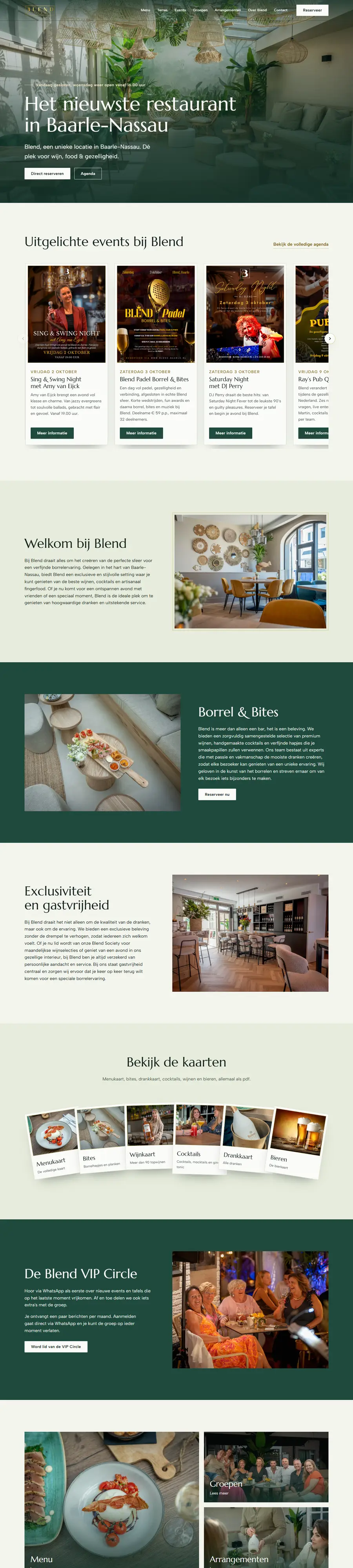 De homepage van Blend, van de opening tot de openingstijden
